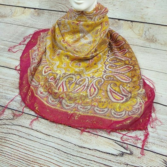 Women Scarf Soft Silky Shawl Wrap Paisley Stole Head Cover Veil Gold Pink Gift - Picture 11 of 12